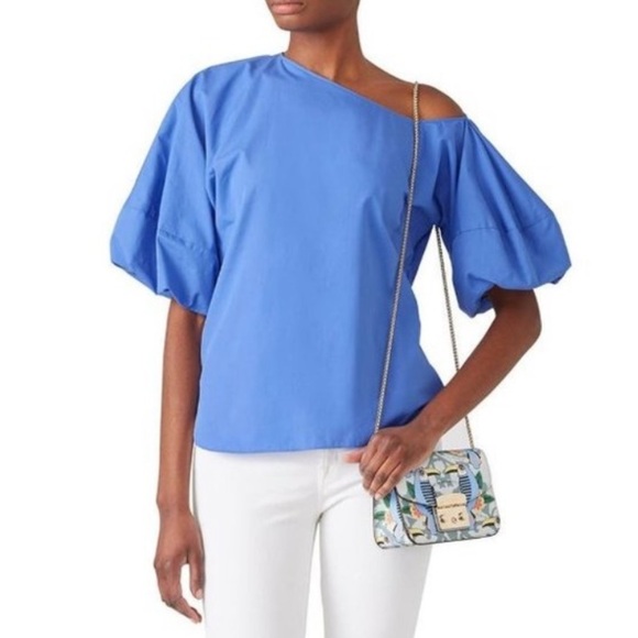 Amanda Uprichard | Dusk Mra Top Off the Shoulder Puff Sleeves Blue M - Picture 2 of 15